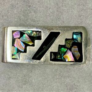 Vintage Mexican Silver Abalone Colorful Money Clip 2"
